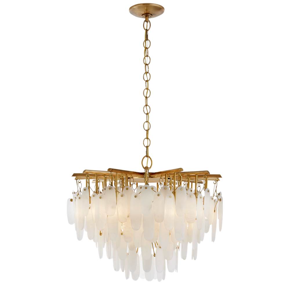 Visual Comfort Signature Collection Cora Small Waterfall Chandelier in Antique-Burnished Brass with Alabaster