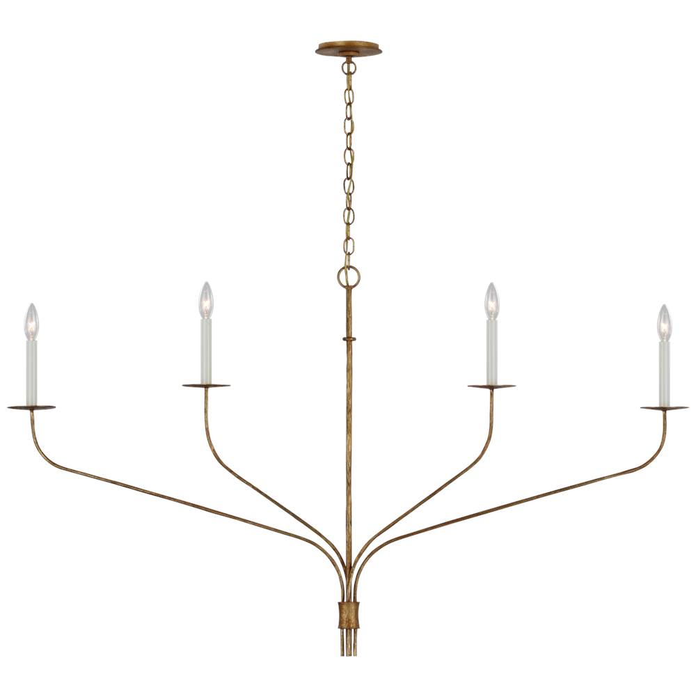 Visual Comfort Signature Collection Belfair Grande Four Light Linear Chandelier in Gilded Iron