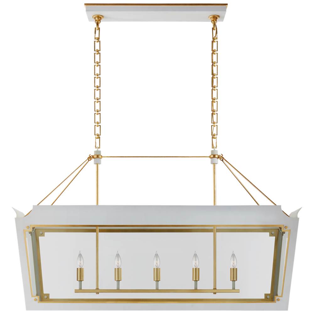 Visual Comfort Signature Collection Caddo Medium Linear Lantern in Soft White and Gild with Clear Glass