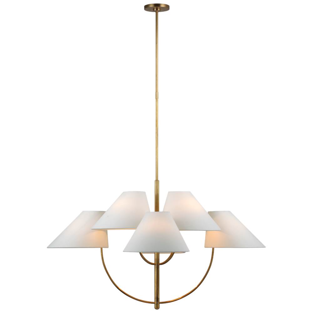Visual Comfort Signature Collection Kinsley Large Two-Tier Chandelier in Soft Brass with Linen Shades