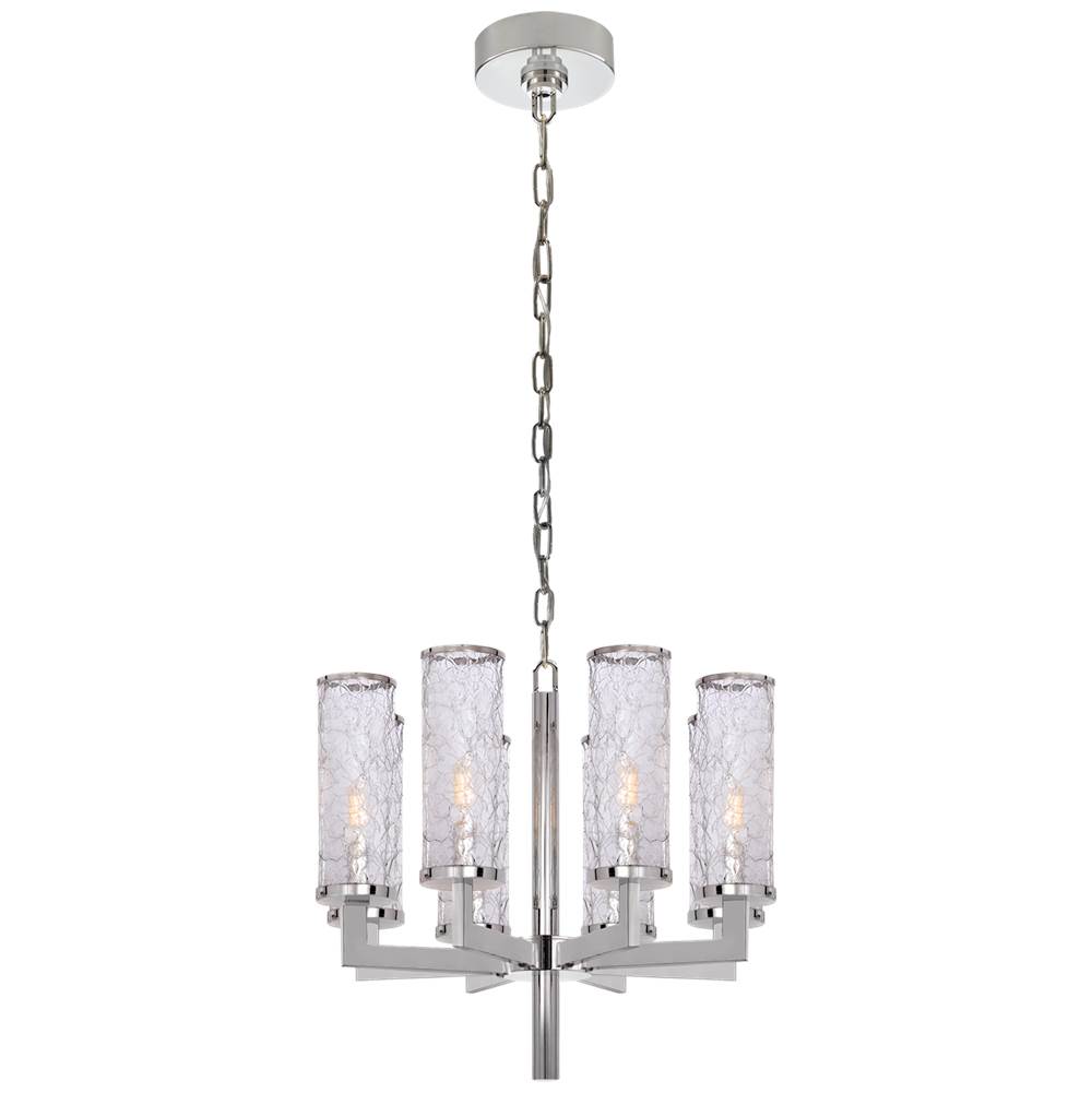 Visual Comfort Signature Collection Liaison Single Tier Chandelier in Polished Nickel with Crackle Glass