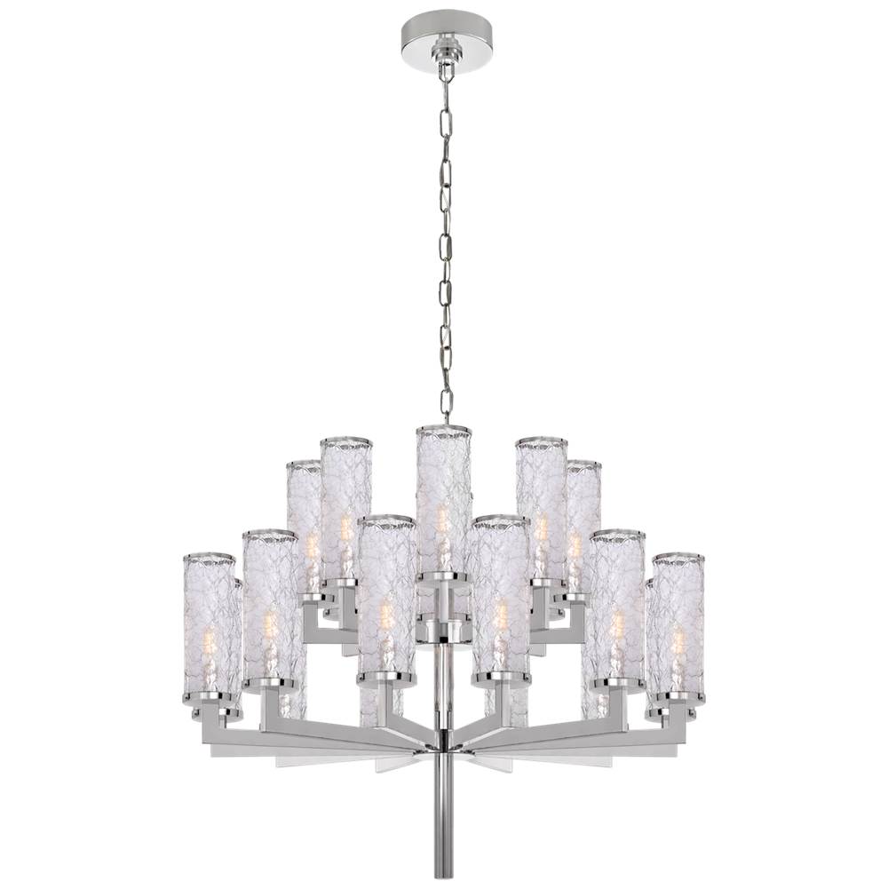 Visual Comfort Signature Collection Liaison Double Tier Chandelier in Polished Nickel with Crackle Glass