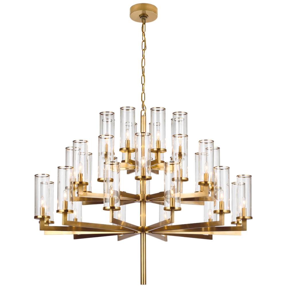 Visual Comfort Signature Collection Liaison Triple Tier Chandelier in Antique-Burnished Brass with Clear Glass