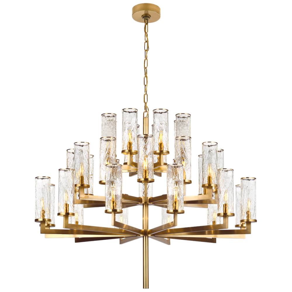 Visual Comfort Signature Collection Liaison Triple Tier Chandelier in Antique-Burnished Brass with Crackle Glass