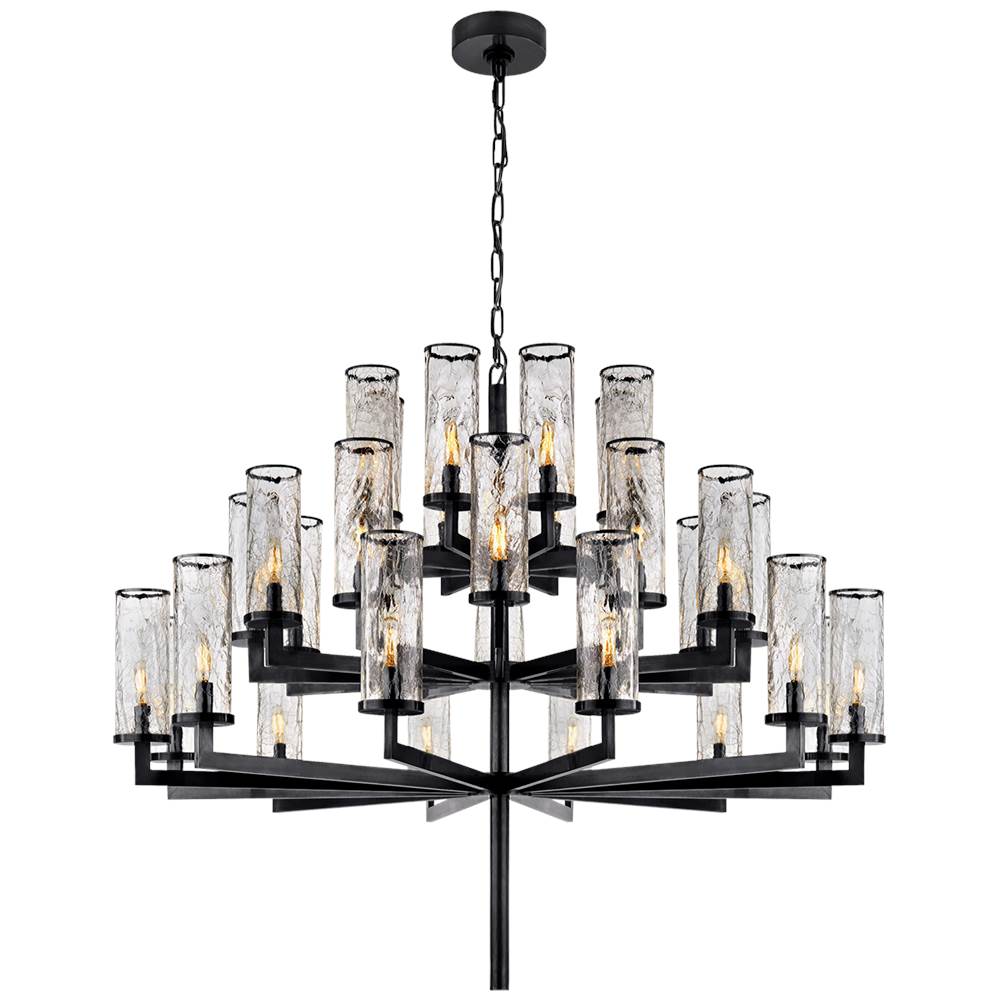 Visual Comfort Signature Collection Liaison Triple Tier Chandelier in Bronze with Crackle Glass