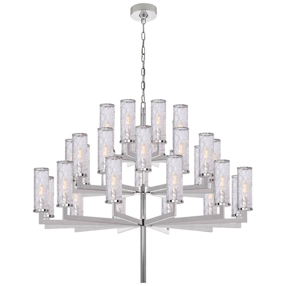 Visual Comfort Signature Collection Liaison Triple Tier Chandelier in Polished Nickel with Crackle Glass