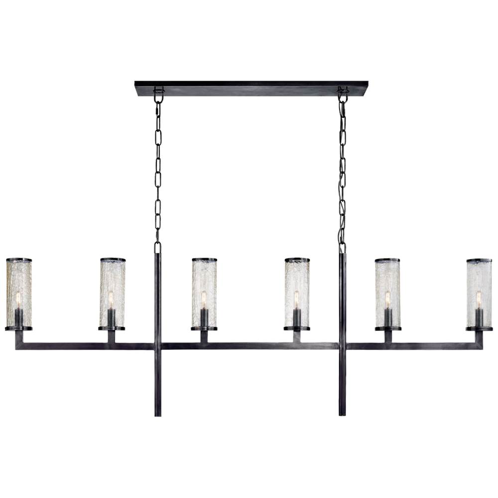 Visual Comfort Signature Collection Liaison Large Linear Chandelier in Bronze with Crackle Glass