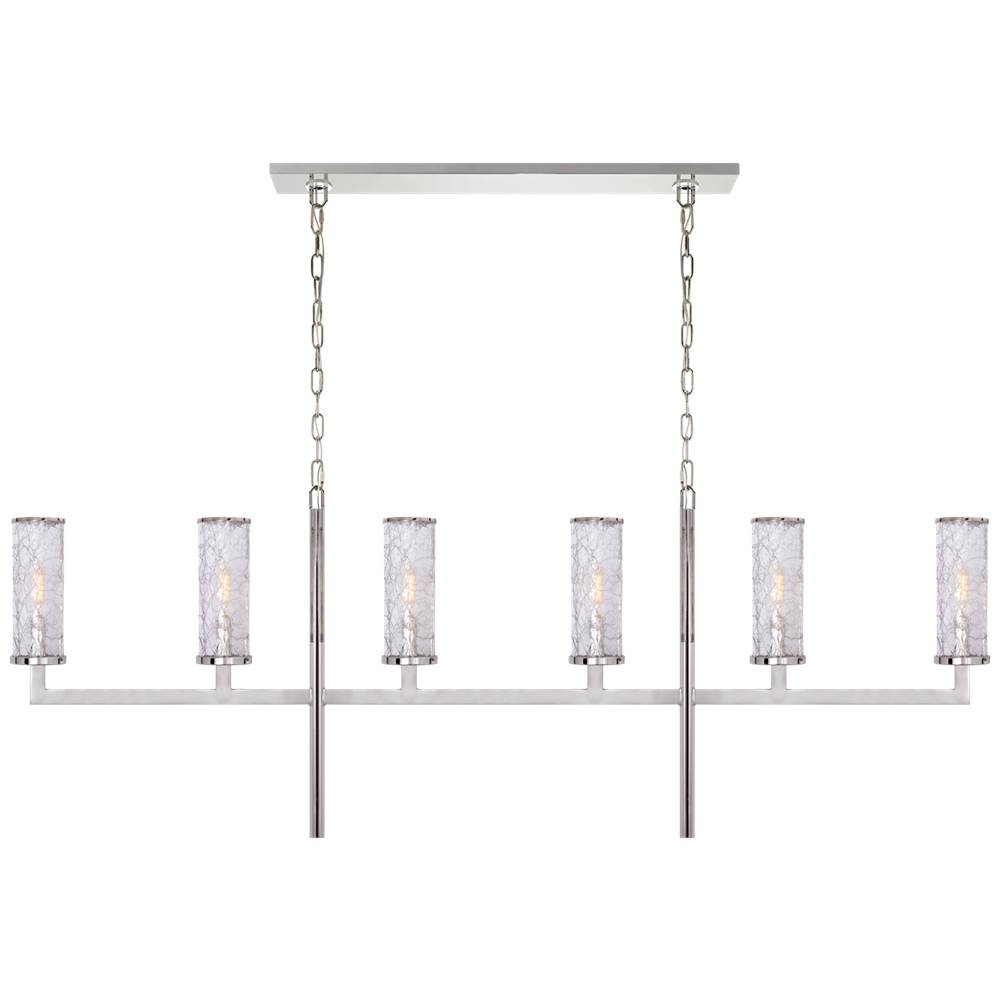 Visual Comfort Signature Collection Liaison Large Linear Chandelier in Polished Nickel with Crackle Glass