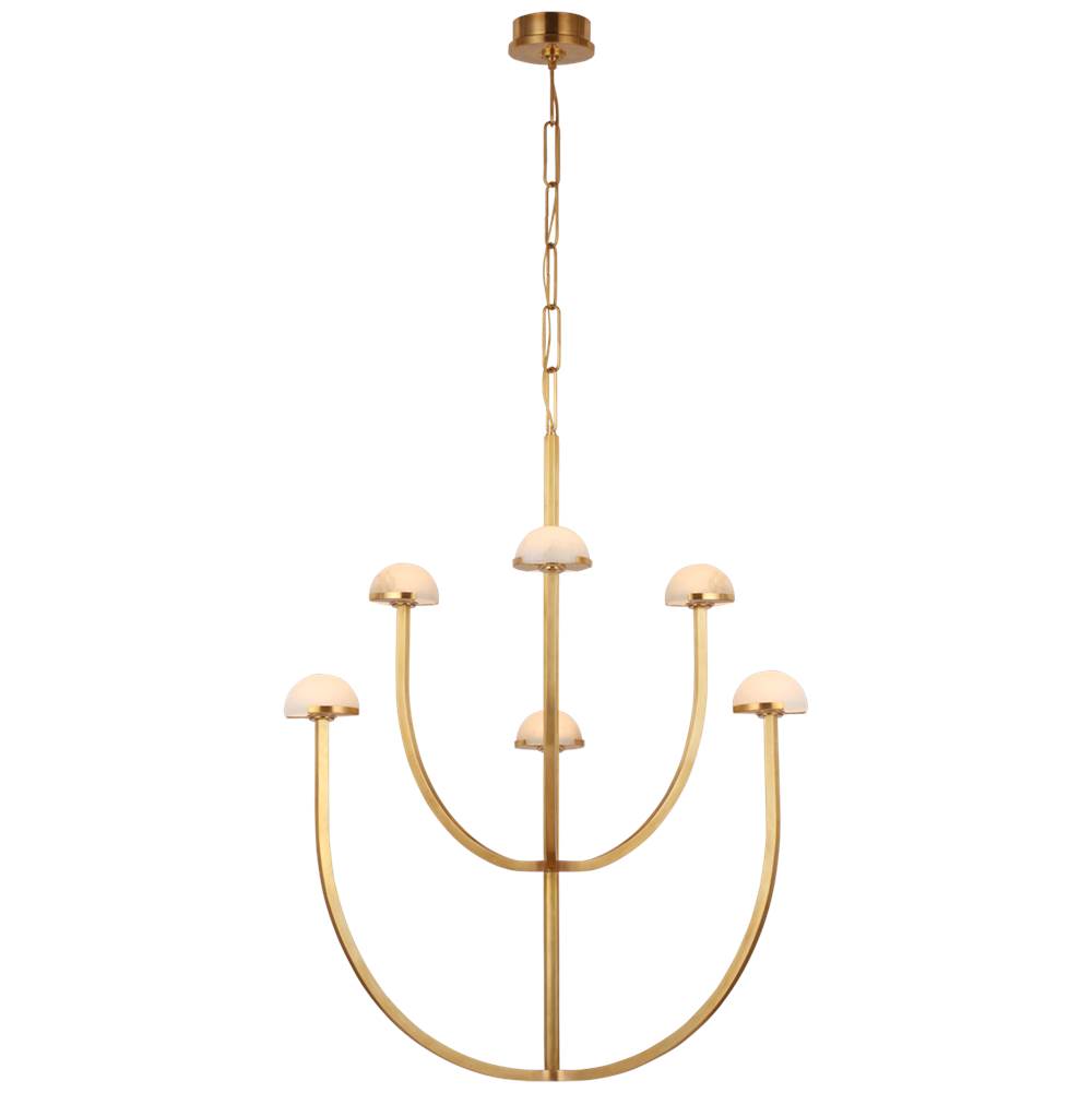 Visual Comfort Signature Collection Pedra Large Two-Tier Chandelier in Antique-Burnished Brass with Alabaster