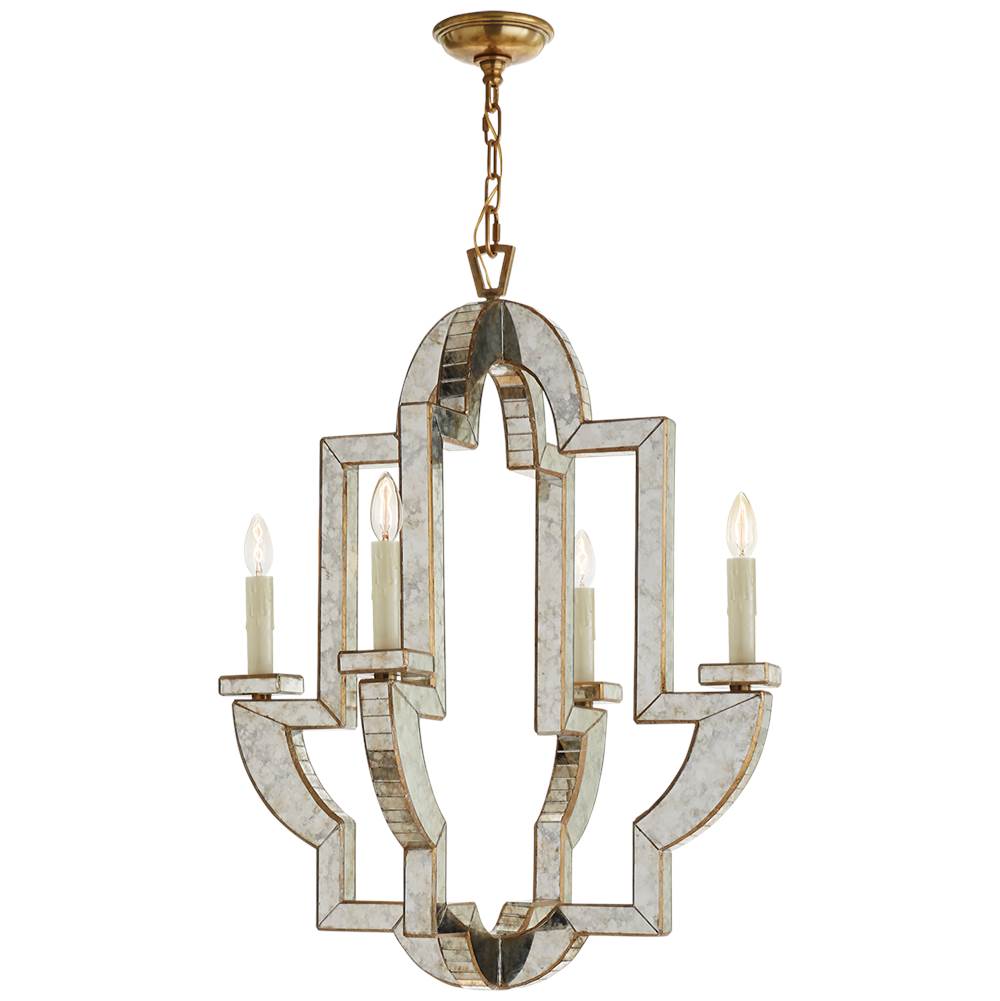Visual Comfort Signature Collection Lido Medium Chandelier in Antique Mirror and Hand-Rubbed Antique Brass