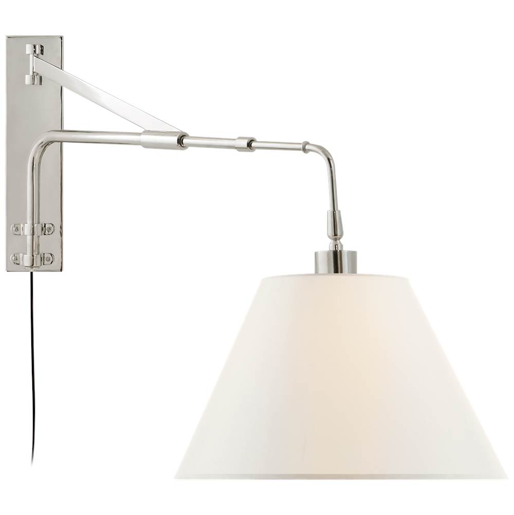 Visual Comfort Signature Collection Brompton Extension Swing Arm in Polished Nickel with Linen Shade