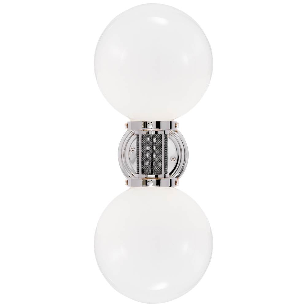 Visual Comfort Signature Collection McCarren Double Sconce in Polished Nickel with White Glass