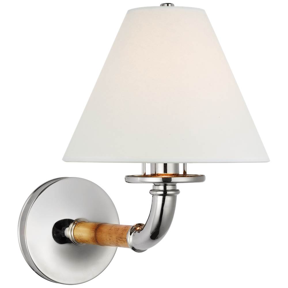 Visual Comfort Signature Collection Dalfern Medium Single Sconce in Waxed Bamboo and Polished Nickel with White Parchment Shade