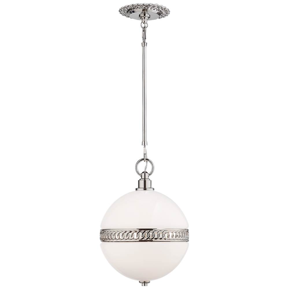Visual Comfort Signature Collection Hendricks Small Globe Pendant in Polished Nickel with White Glass
