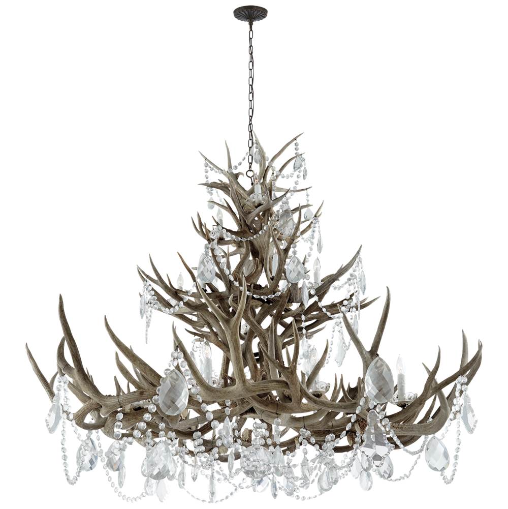 Visual Comfort Signature Collection Straton Triple Tier Chandelier in Natural Bone with Antiqued Crystal