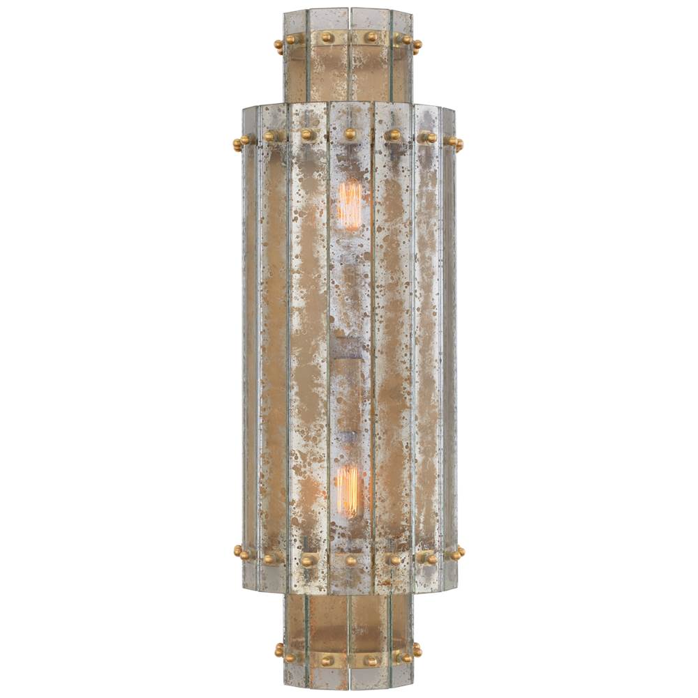 Visual Comfort Signature Collection Cadence Large Tiered Sconce in Hand-Rubbed Antique Brass with Antique Mirror