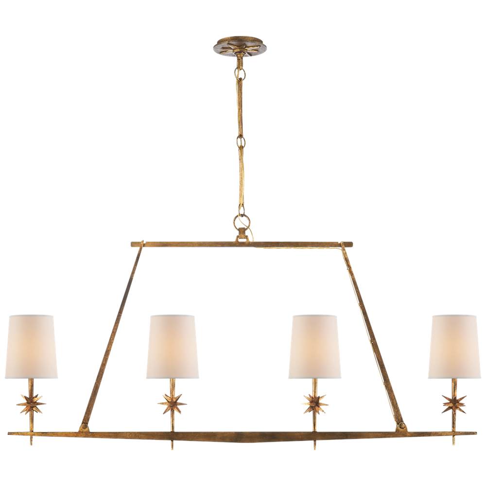 Visual Comfort Signature Collection Etoile Linear Chandelier in Gilded Iron with Natural Paper Shades