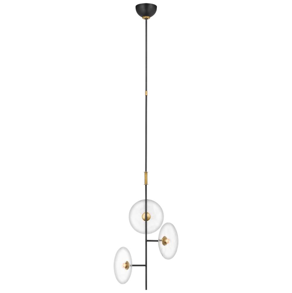 Visual Comfort Signature Collection Calvino Mini 3-Light Chandelier in Aged Iron and Hand-Rubbed Antique Brass with Clear Glass