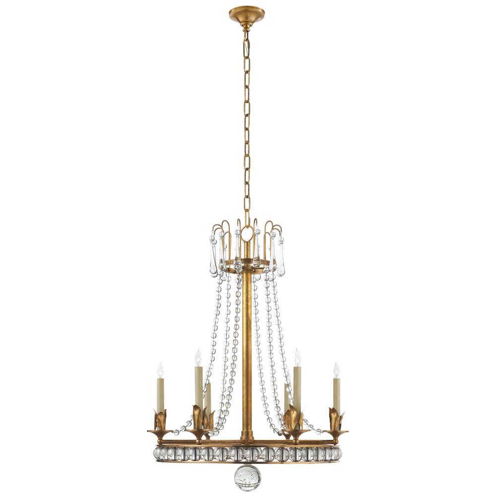 Visual Comfort Signature Collection Regency Medium Chandelier in Hand-Rubbed Antique Brass with Seeded Glass