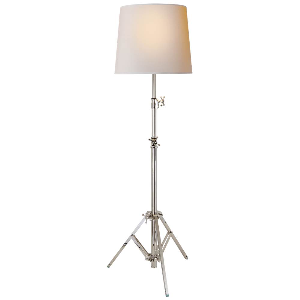 Visual Comfort Signature Collection Studio Floor Lamp in Polished Nickel with Small Natural Paper Shade