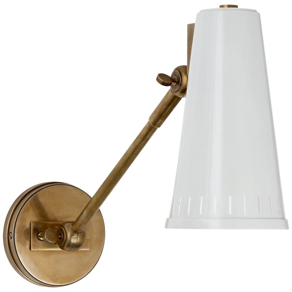 Visual Comfort Signature Collection Antonio Adjustable One Arm Wall Lamp in Hand-Rubbed Antique Brass with Antique White Shade
