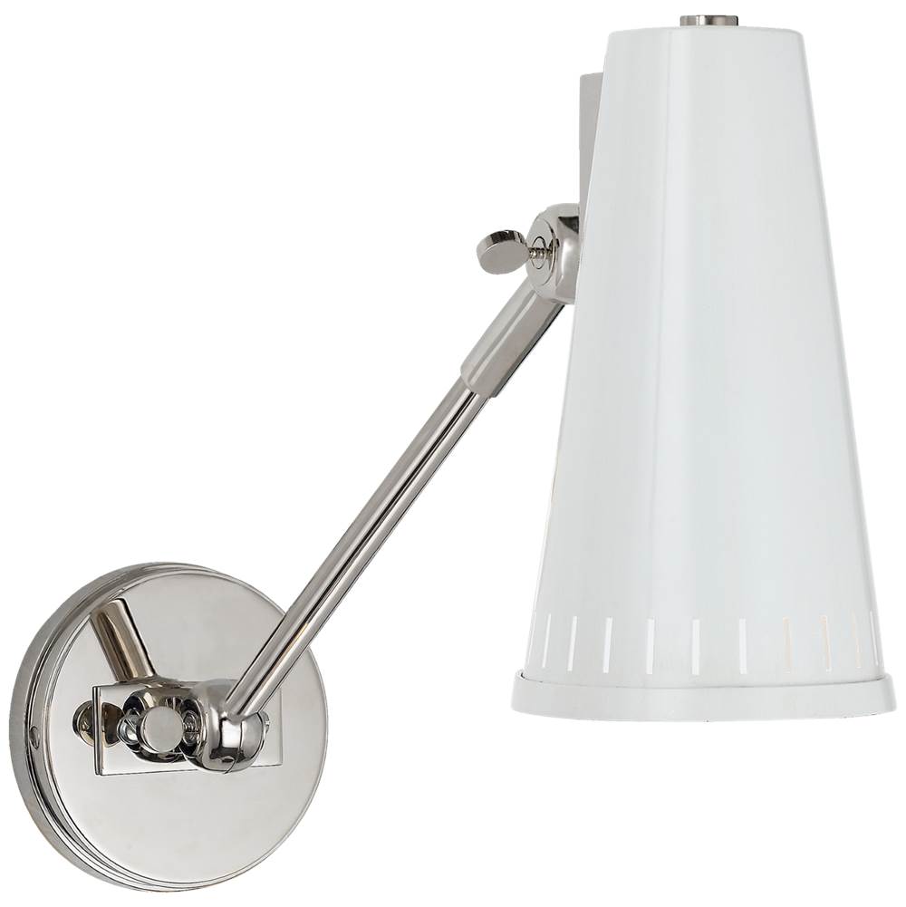 Visual Comfort Signature Collection Antonio Adjustable One Arm Wall Lamp in Polished Nickel with Antique White Shade