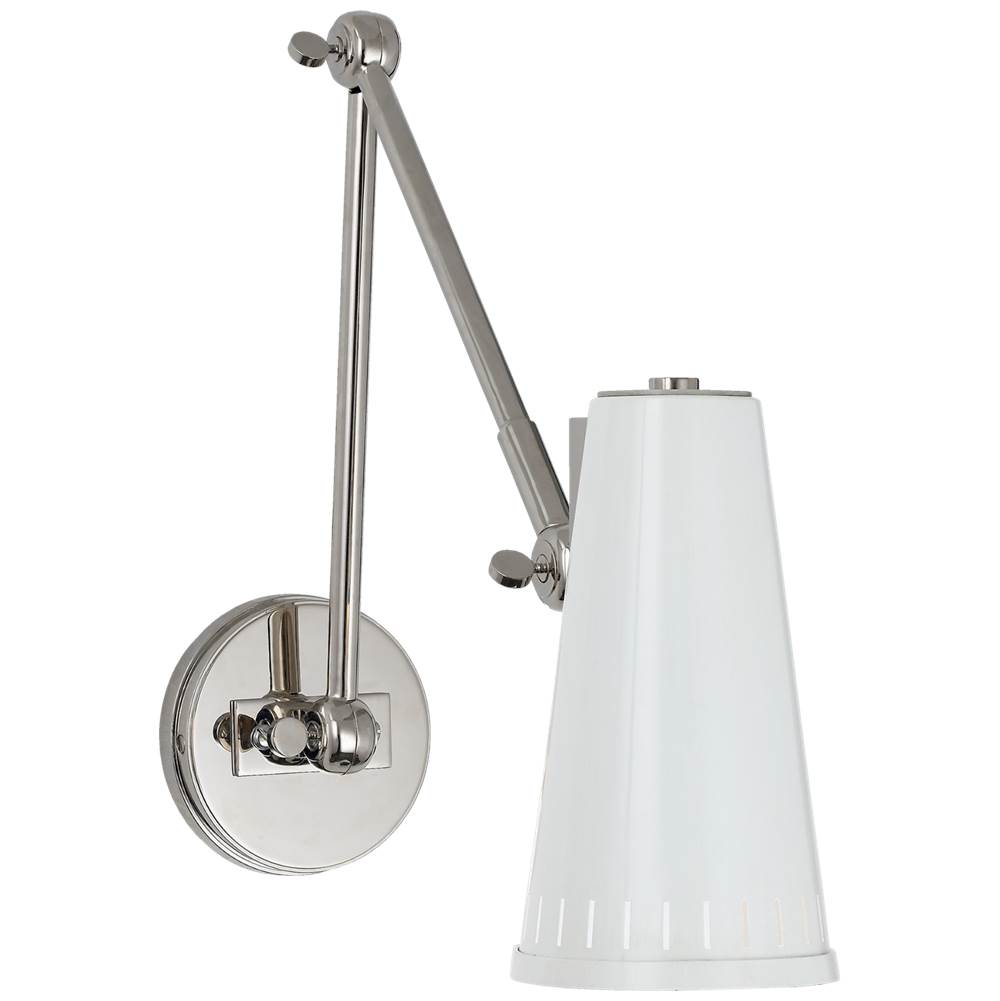 Visual Comfort Signature Collection Antonio Adjustable Two Arm Wall Lamp in Polished Nickel with Antique White Shade