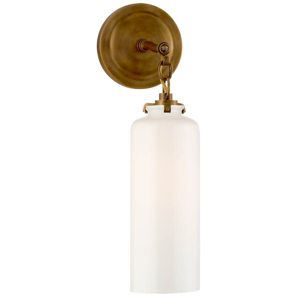 Visual Comfort Signature Collection Katie Small Cylinder Sconce in Hand-Rubbed Antique Brass with White Glass