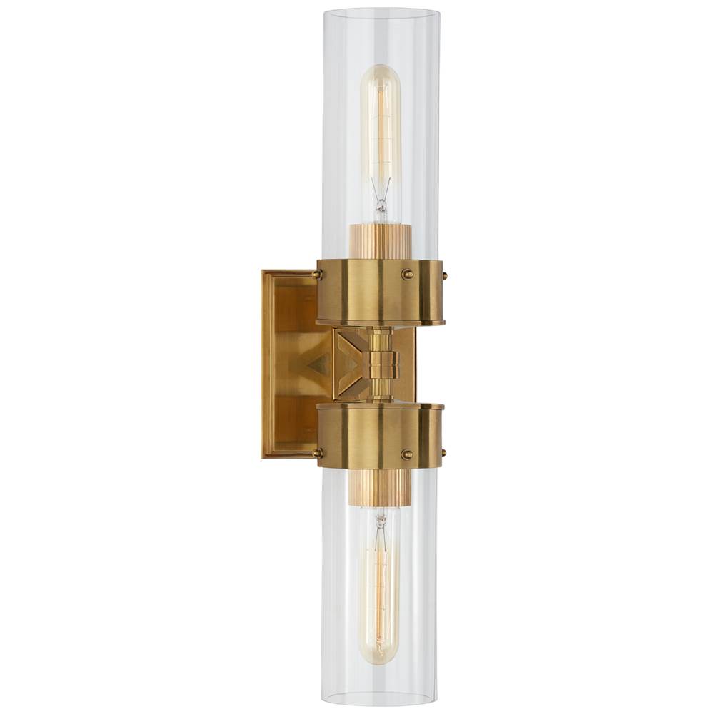 Visual Comfort Signature Collection Marais Large Double Bath Sconce in Hand-Rubbed Antique Brass with Clear Glass