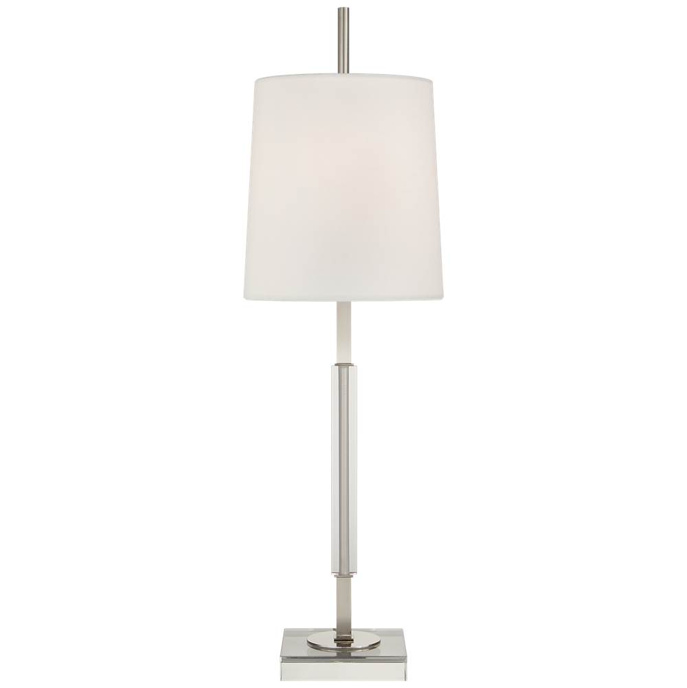 Visual Comfort Signature Collection Lexington Medium Table Lamp in Polished Nickel and Crystal with Linen Shade
