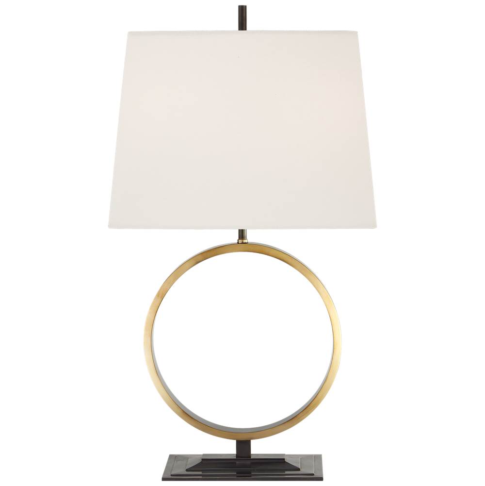 Visual Comfort Signature Collection Simone Medium Table Lamp in Bronze and Hand-Rubbed Antique Brass with Linen Shade