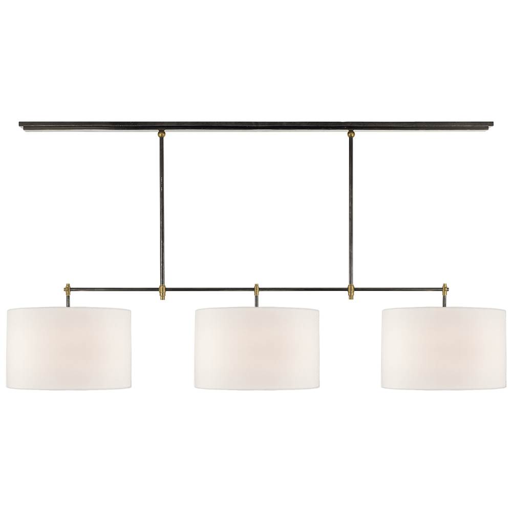 Visual Comfort Signature Collection Bryant Large Billiard in Bronze and Hand-Rubbed Antique Brass with Linen Shades