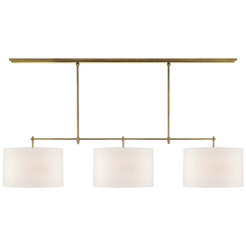 Visual Comfort Signature Collection Bryant Large Billiard in Hand-Rubbed Antique Brass with Linen Shades
