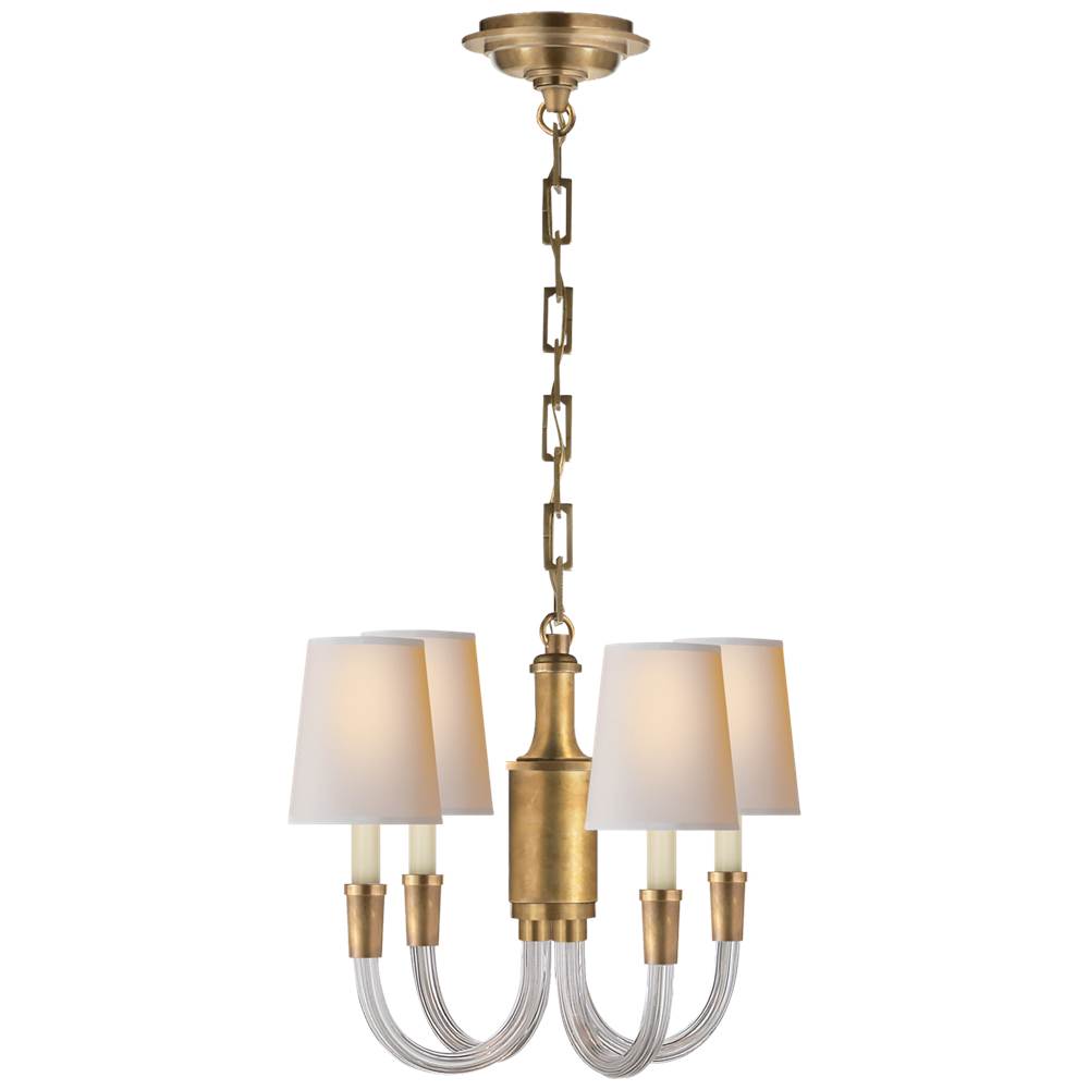 Visual Comfort Signature Collection Vivian Mini Chandelier in Hand-Rubbed Antique Brass with Natural Paper Shades