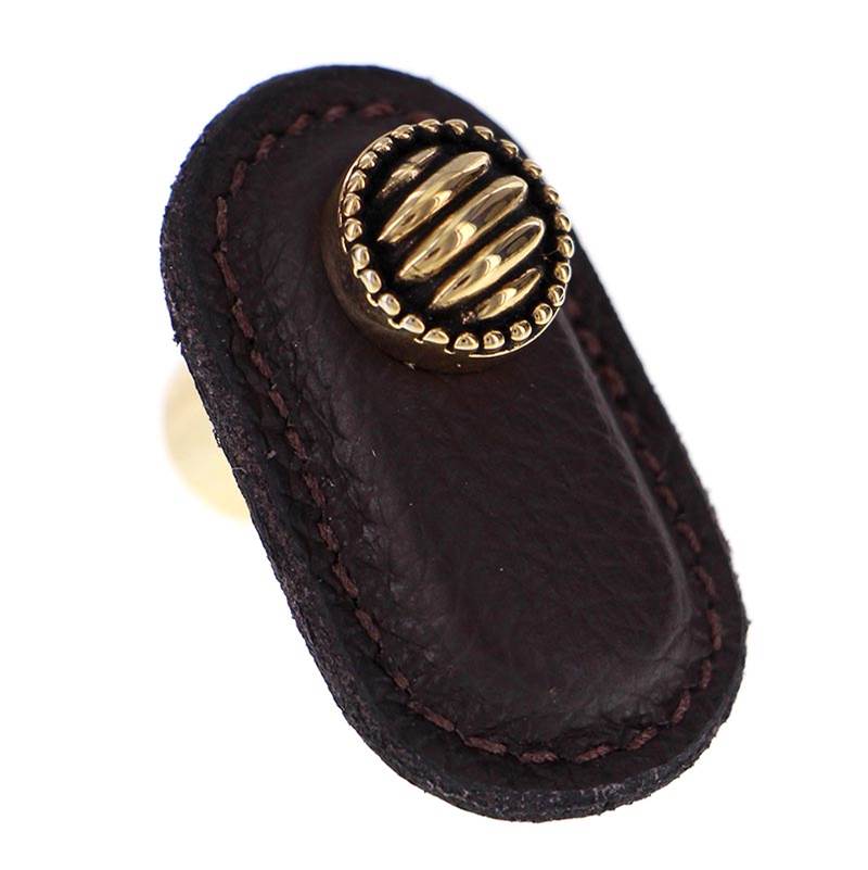 Vicenza Designs Sanzio, Knob, Large, Leather, Lines and Dots, Brown, Antique Gold