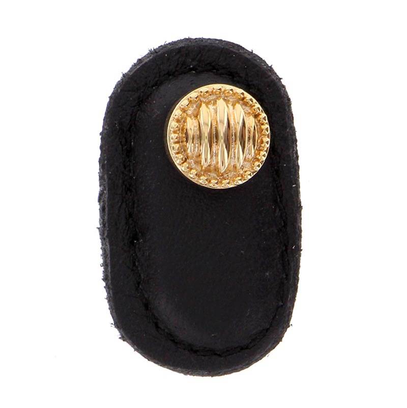 Vicenza Designs Sanzio, Knob, Large, Leather, Lines and Dots, Black, Polished Gold