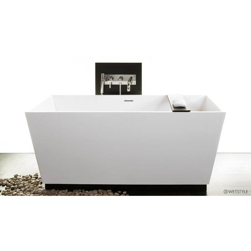 WETSTYLE Cube Bath 60 X 30 X 24 - Fs  - Built In Bn O/F & Drain - Wood Plinth Walnut Natural - White True High Gloss