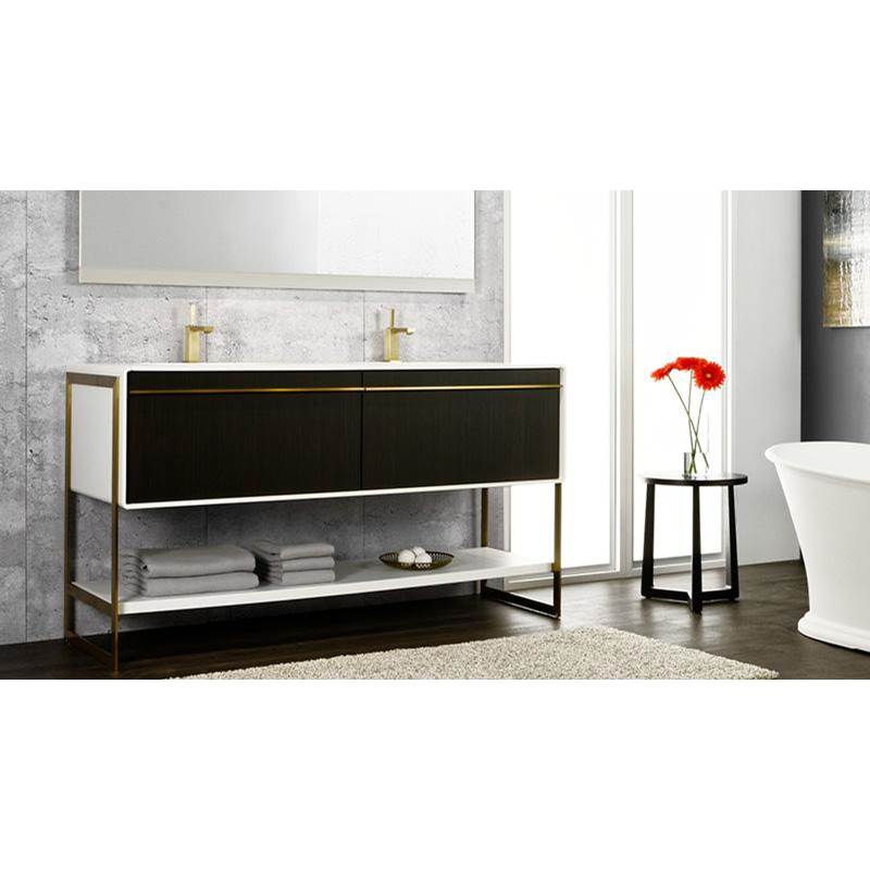 WETSTYLE Deco Vanity Floormount 24'' - Wwl Config Oak Natural And White Matte Lacquer - Satin Brass Metal
