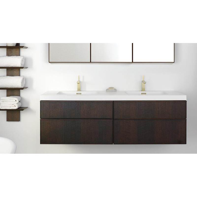 WETSTYLE Furniture Frame Linea - Vanity Wall-Mount 60 X 22 - 4 Drawers, Horse Shoe Drawers On Right, Full Depth Drawers On Left - Oak Black