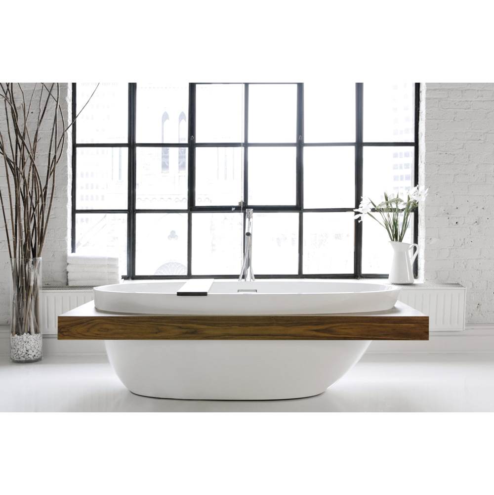 WETSTYLE Be Bath 70 X 38 X 22 - Fs  - Built In Nt O/F & Wh Drain - Copper Conn -  Surround Wood Shelf -  Oak Stone Har Grey - White True High Gloss