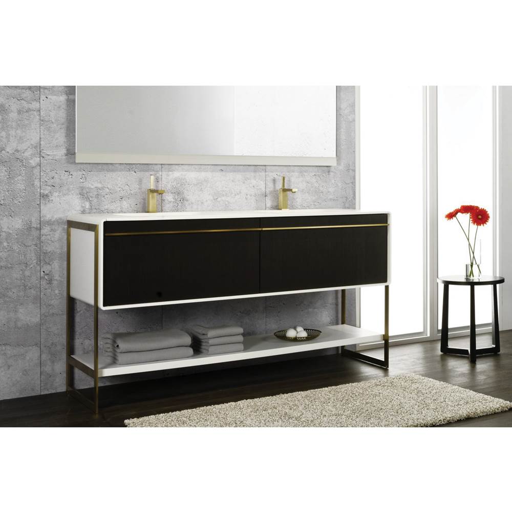 WETSTYLE Deco Vanity Floormount 30'' - Wll Config Oak White And Matte Lacquer Stone Harbour Grey - Brushed Steel