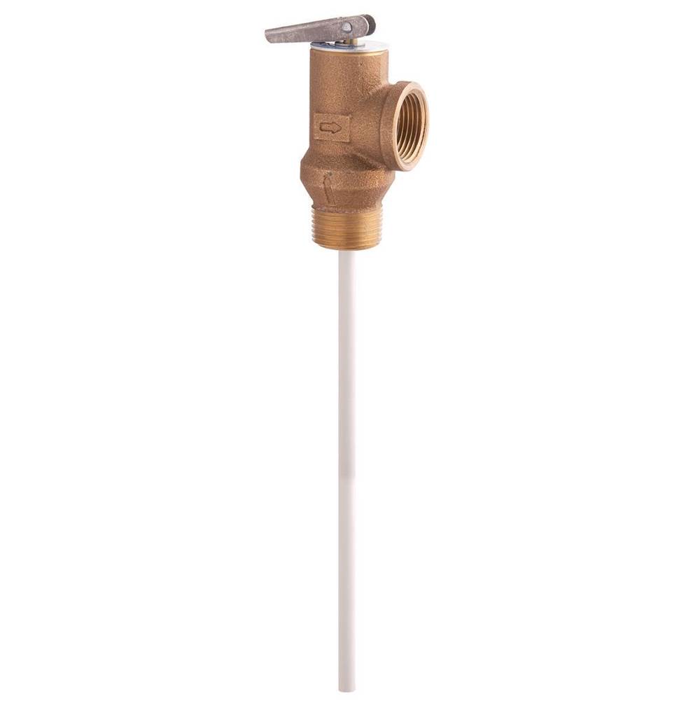 Watts 3/4 In Brass Self Closing Temperature And Pressure Relief Valve, 150 psi, 210 degree F, Test Lever, 8 In Extension Thermostat