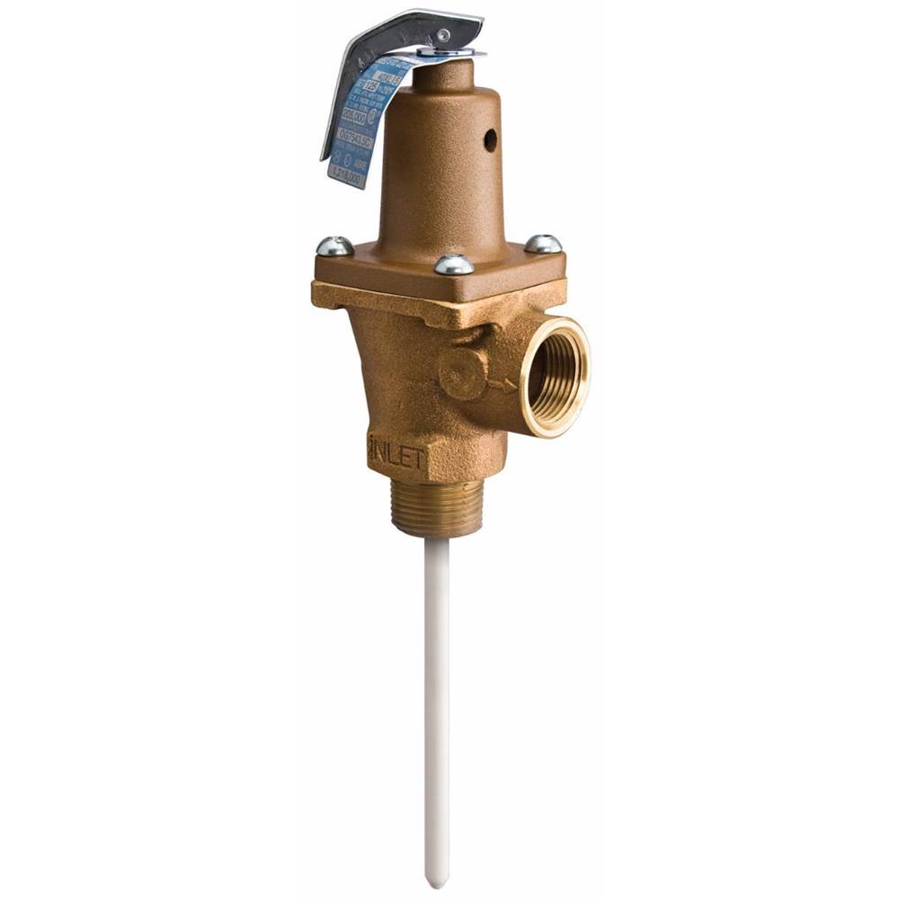 Watts 1 IN Bronze Automatic Reseating T and P Relief Valve, 75 psi, 210 degree F, Test Lever, 5 IN Ext Thermostat