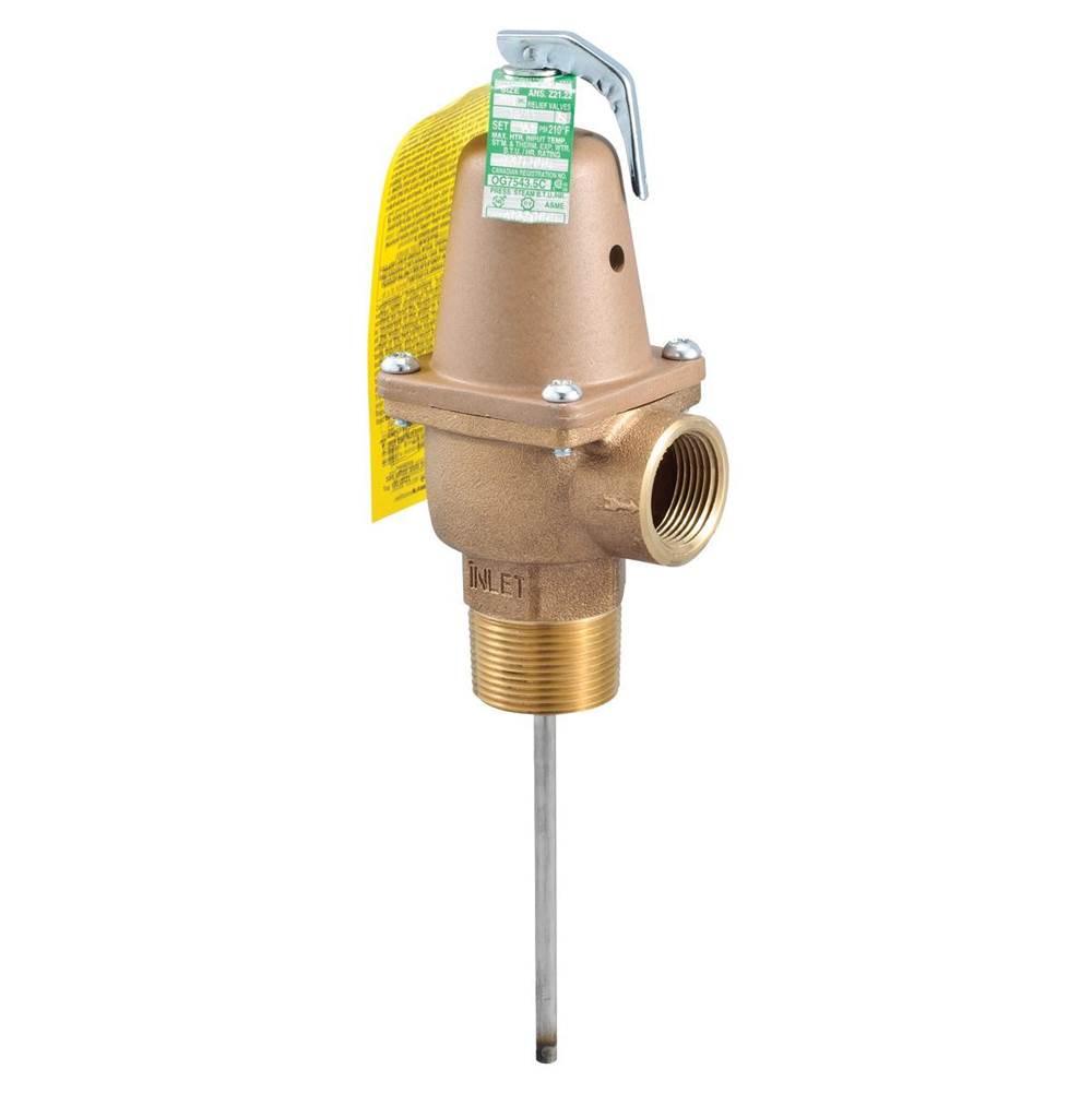 Watts 1 1/4 In Bronze Automatic Reseating Temperature And Pressure Relief Valve, 75 psi, 210 degree F, 8 In Thermostat