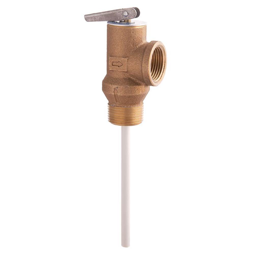 Watts 3/4 In Brass Self Closing Temperature/Pressure Relief Valve, 150 psi, 210 degree F, Test Lever, Extension Thermostat, Bulk Pack
