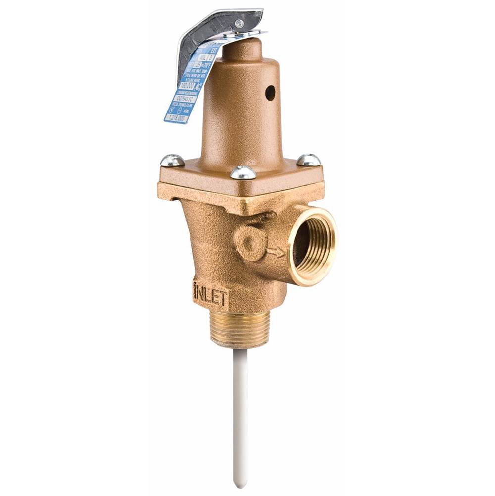 Watts 1 IN Lead Free Brass Automatic Reseating T and P Relief Valve, 100 psi, 210 degree F, Test Lever, Short Thermostat