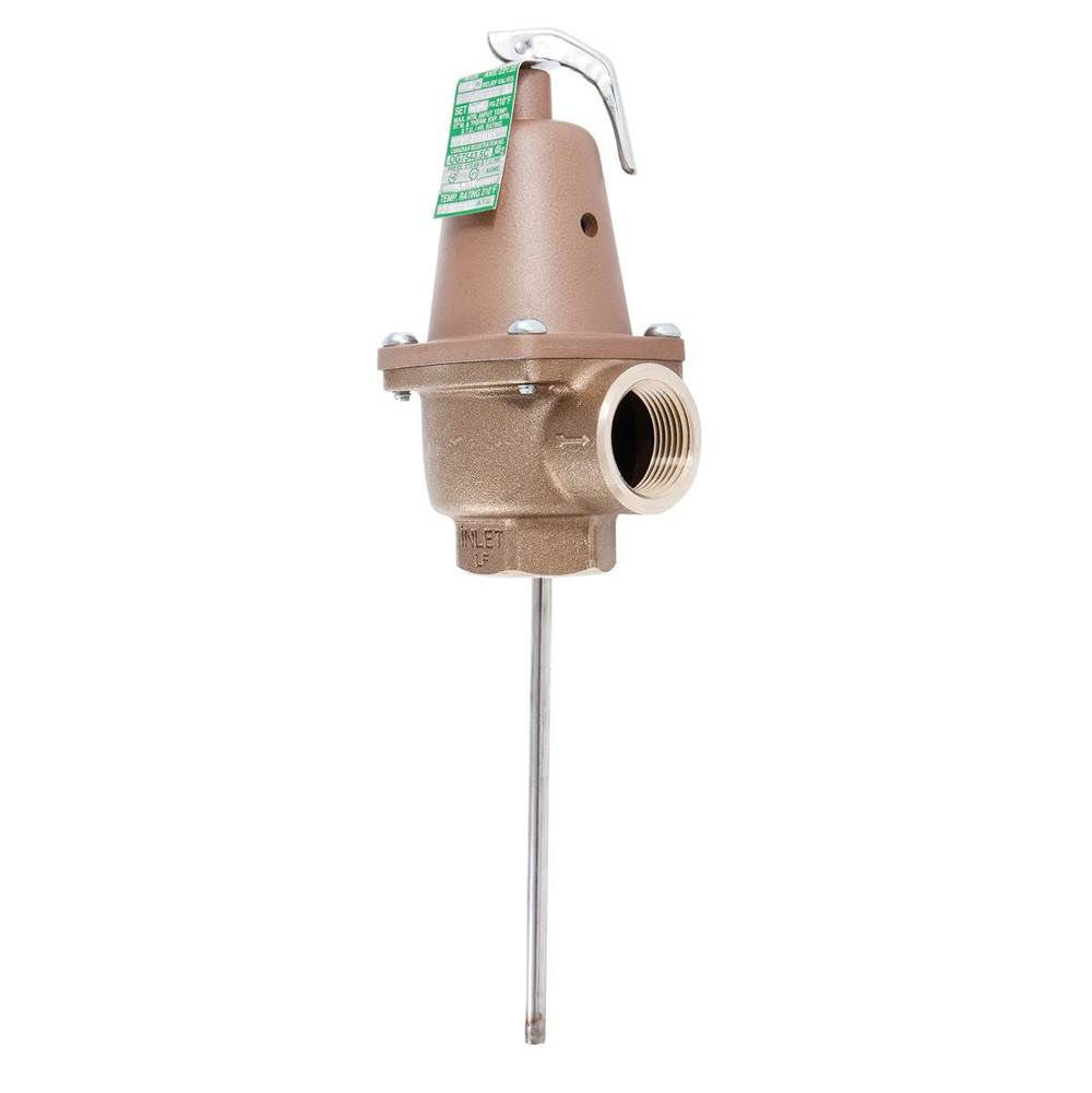 Watts 1 IN Lead Free Automatic Reseating T and P Relief Valve, 100 psi, 210 degree F, 6 IN SS Thermostat