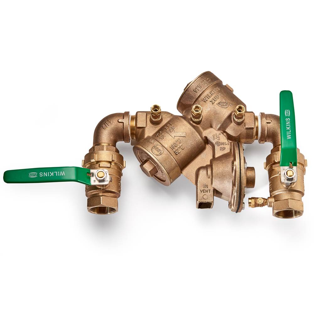 Zurn Industries 1-1/2'' 975XL2 Reduced Pressure Principle Backflow Preventer with street elbows and union ball Valves