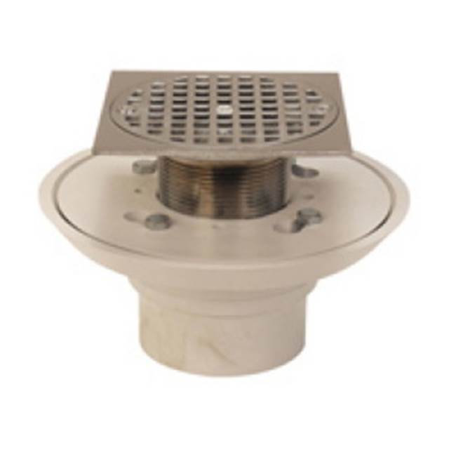 Zurn Industries 2-inch PVC Shower Drain with 5-inch Square Adjustable Chrome-Plated Strainer